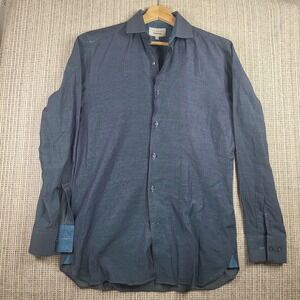 Ted Baker Shirt Mens 15 32/33 Blue Endurance‎ Button Down Geometric Trim Dressy